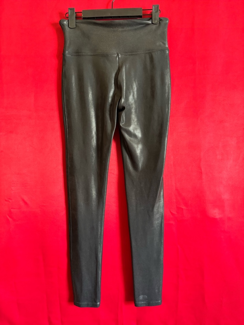 #407-SPANX Black Faux Leather High-Waist Leggings Size Medium - Picture 2 of 3